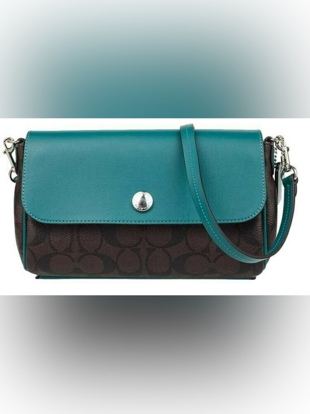 NWT Coach Reversible Signature Crossbody Bag Flap Teal Light Blue F59534